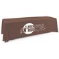 This brown single sided custom table throw features custom white printing