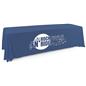This navy blue single sided custom table throw features heat transferred vinyl
