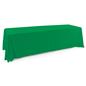 Kelly green polyester table cover with an elegant draping display 