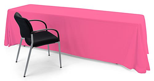 This pink single sided custom table throw has four sides