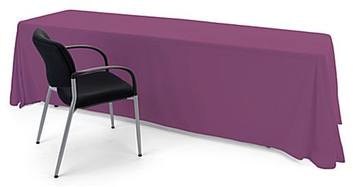 Purple polyester table cover is easy to clean 