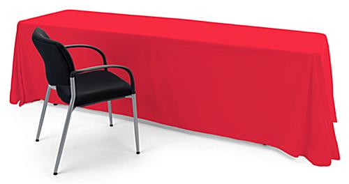 This red single sided custom table throw has four equal sides