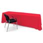 Red polyester table cover evenly fits all 4 corners 