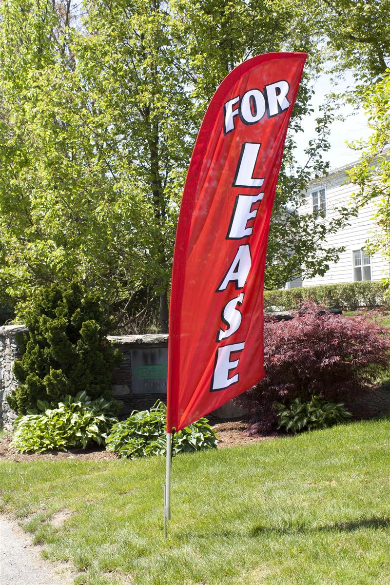FOR RENT Real Estate Yellow Blue Swooper Banner Feather Flutter Curved Top Flag 