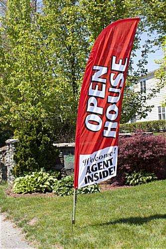 OPEN HOUSE Real Estate Swooper Banner Feather Flutter Bow Tall Curved Top Flag 