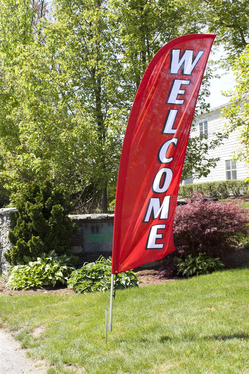 Red Swooper Flag w/ Message Open House & Store Signage