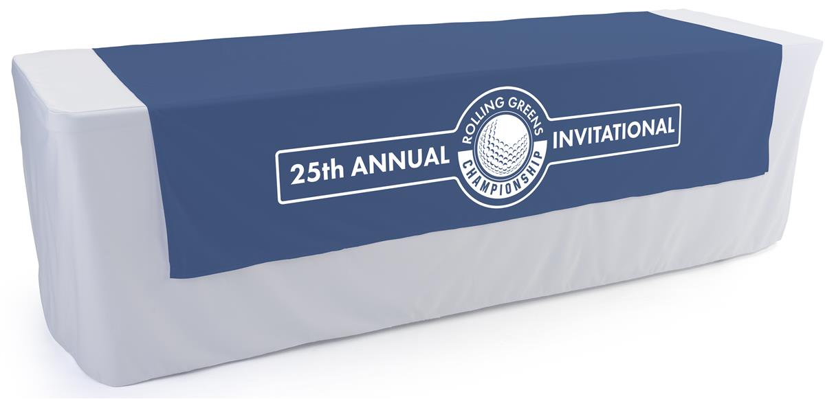 Navy printed table runner with one color imprint 