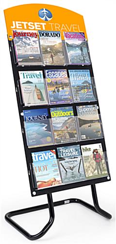 Custom display sign header for acrylic literature holders with 12 pocket dividers for magazines 