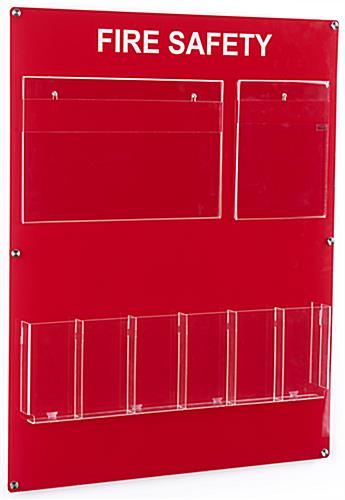 Acrylic mounted fire safety information station with literature brochure pockets