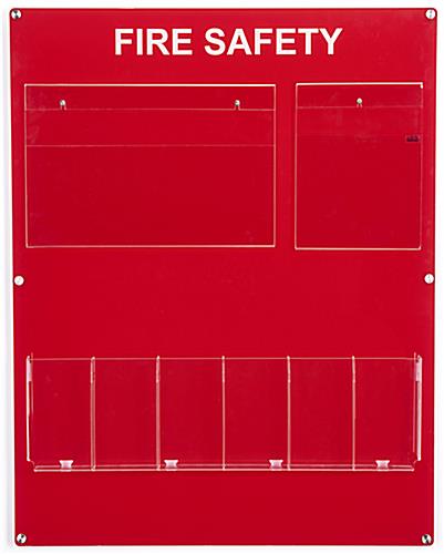 Acrylic mounted fire safety information station with two sign holders