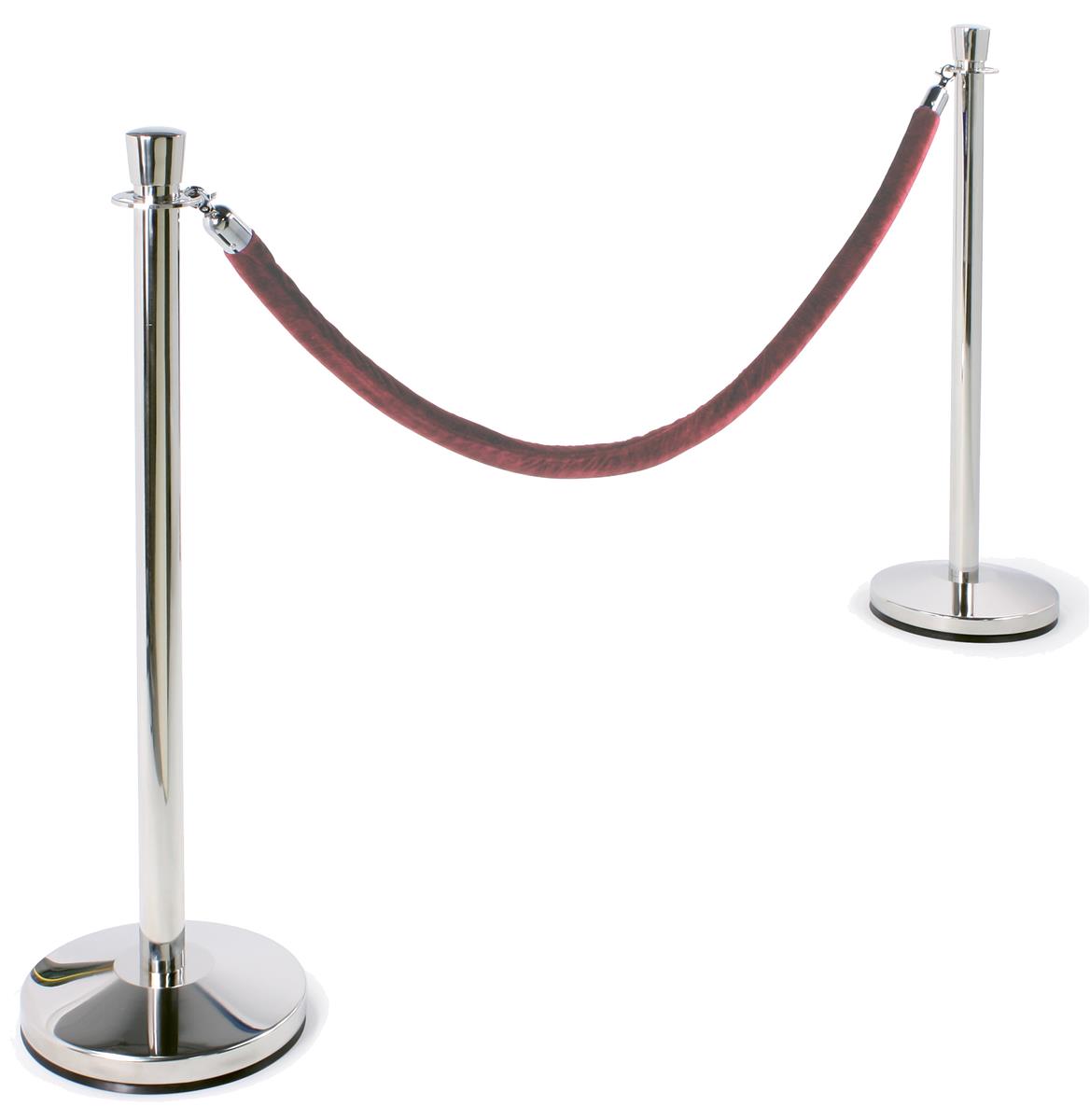 (2) Polished Chrome Stanchion Posts - Burgundy Velvet