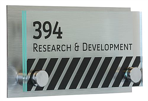 Office Door Sign with Brushed Metal Backing | Chrome Standoffs