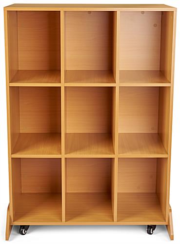 Mobile cubby storage unit with whiteboard back and beech wood veneer