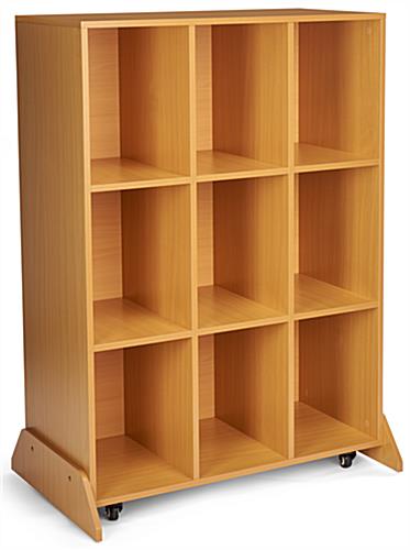 Mobile cubby storage unit with whiteboard back and MDF construction