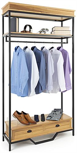 Industrial Rustic Clothes Rack | MDF Wood Shelving w/ Metal Rail