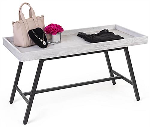Dump bin table with black metal and whitewash MDF material