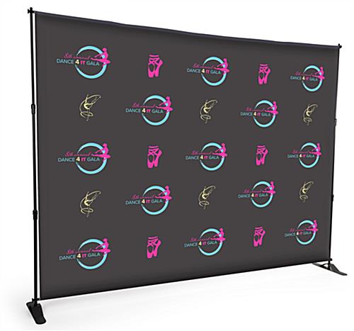 Event step and repeat backdrop with telescopic tubes and weighted steel base feet with custom banner 