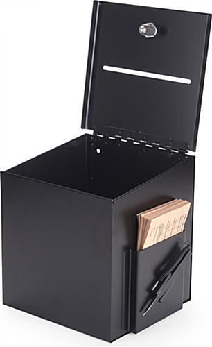 Black Suggestion Box | with Suggestion Card Pocket & Pen