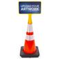 Custom traffic cone sign topper with custom uv printed signage 