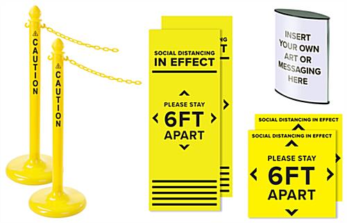 Social distance stanchion bundle with yellow stanchions