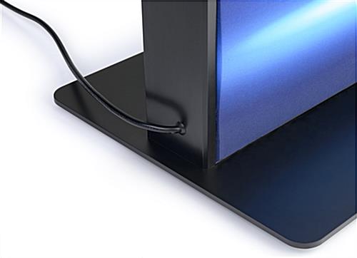 Backlit wireless charging table with five foot long power cord connected to aluminum frame