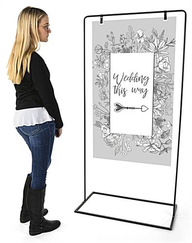 Minimalist sign stand with overall height of 68.5 inches