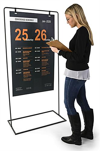 Minimal hanging signage stand with 68.5 inch height