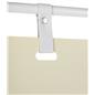 Minimalist white signage stand with modern faux leather hanging straps
