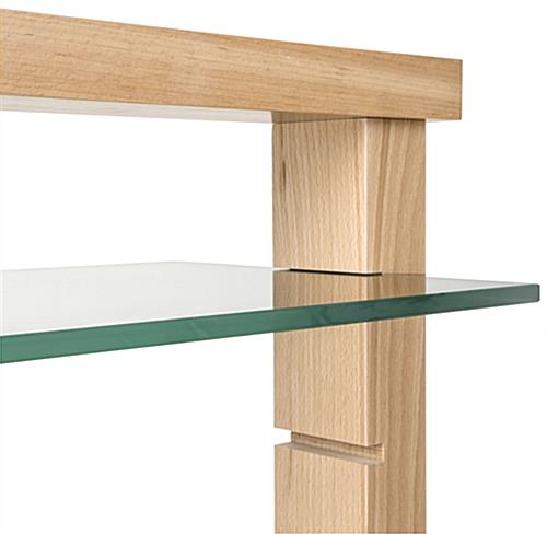 Sturdy Wood Post Glass Shelf Gondola