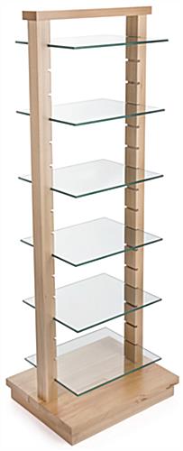 Wood Post Glass Shelf Gondola with Adjustable Shelves