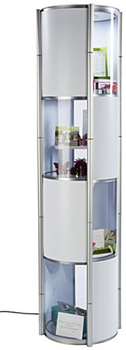 Round pirouet collapsible showcase with white and clear panels