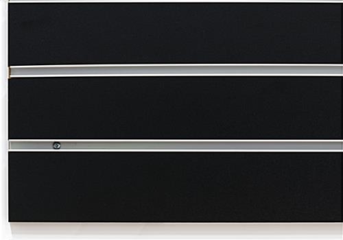 Close Up Edge of Large Black Slat Board Display Panel