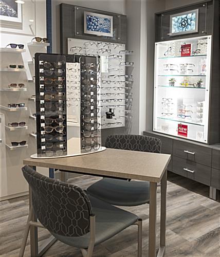 Retail eyeglass frame display with countertop placememt style