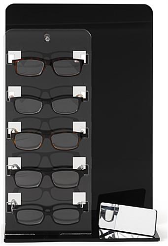 Standing optical lens display with small mirror included
