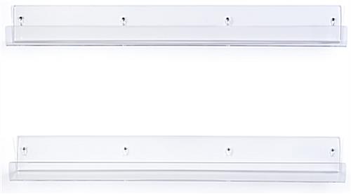Clear acrylic shelves with four dual sided keyholes 