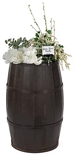 Wooden display barrel with dark stained finish