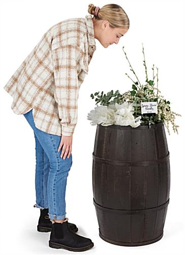 Wooden display barrel with overall height on 30 inches