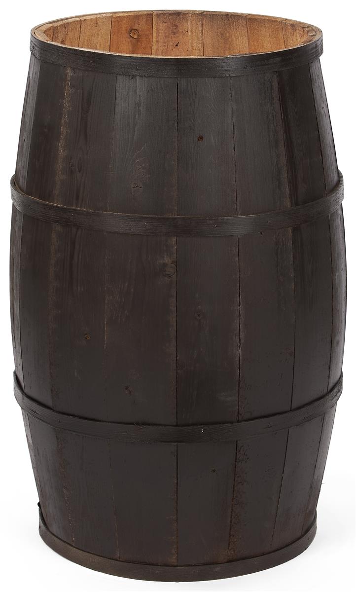 Wooden display barrel with sleek dark brown finish