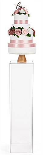 Tall acrylic display pedestal riser with max weight capacity of 35 pounds