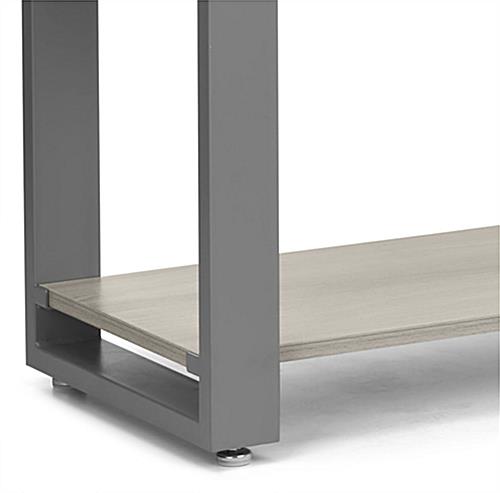 Modern retail display shelving with adjustable foot levels