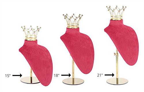 This jewelry bust display stand with crown is height adjustable 