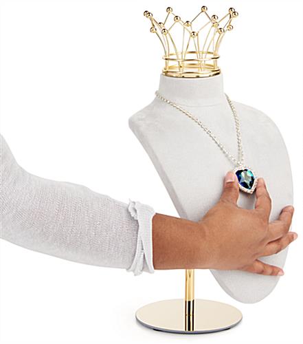 Jewelry bust display stand with crown has shoulder size of 8.2 inches