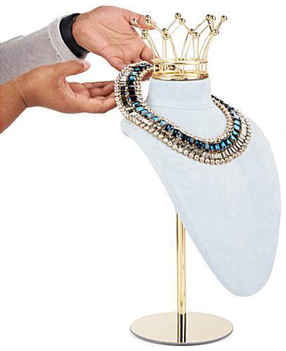 Jewelry bust display stand with crown has overall width 5 inches 