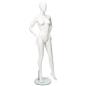 Standing female full-body mannequin with round tempered glass base 