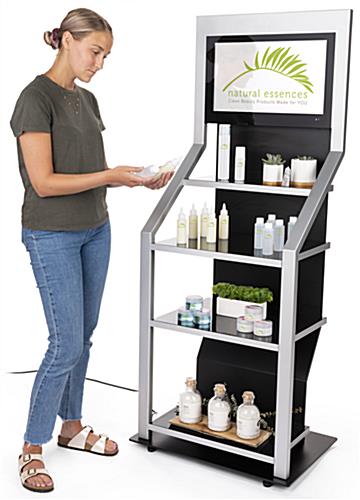 Digital merchandising retail shelving unit with overall dimensions of 66.5 inches tall and 28 inches wide