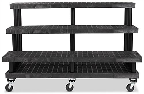 Rolling commercial nursery rack made with 100 percent post-consumer recycled plastics