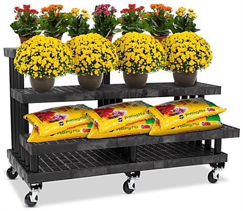 Rolling commercial nursery rack with grid top platforms