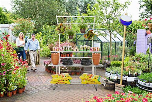 Steel nursery plant rack with holding capacity of 12 ten inch hanging baskets