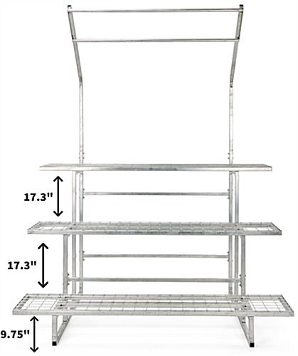 Steel nursery plant rack with overall weight of 145 pounds