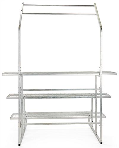 Steel nursery plant rack with shelf dimensions of 40 inches in width and 12.5 inches in depth
